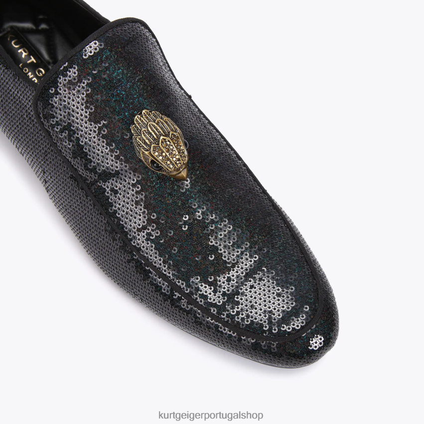 Kurt Geiger homens londres hugh eagle lantejoulas 8J6X00633 Preto Verde | calçados