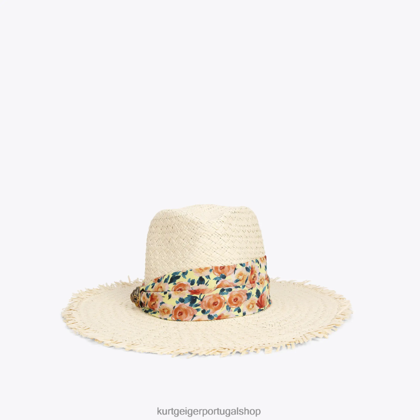 Kurt Geiger mulheres chapéu fedora com faixa de palha londrina 8J6X00460 combinação bege | acessórios