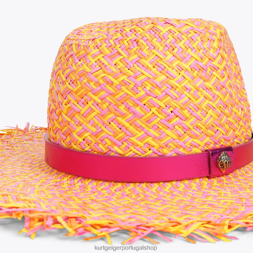 Kurt Geiger mulheres chapéu fedora com franjas de palha londres 8J6X00474 combinação rosa | acessórios