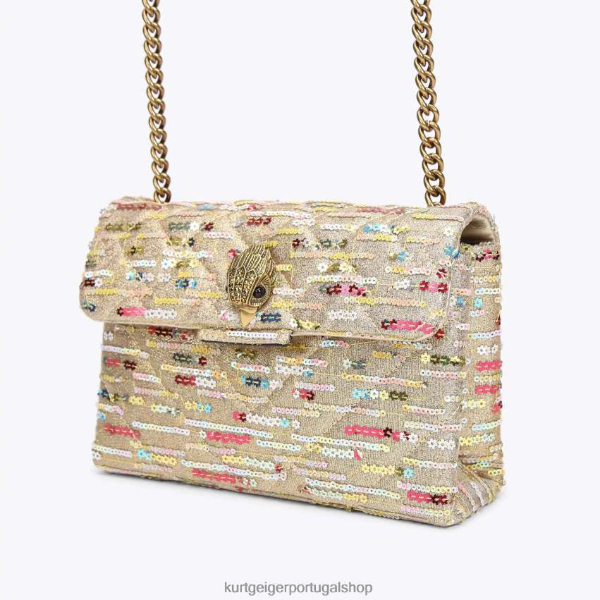 Kurt Geiger mulheres Londres lurex médio kensington 8J6X0052 combinação de ouro | bolsas