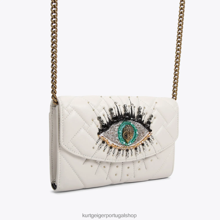 Kurt Geiger mulheres carteira com corrente olho londres kensington 8J6X0056 osso | bolsas