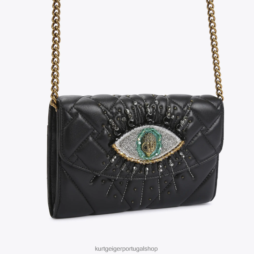 Kurt Geiger mulheres carteira de olho de corrente londres kensington 8J6X0096 preto | bolsas