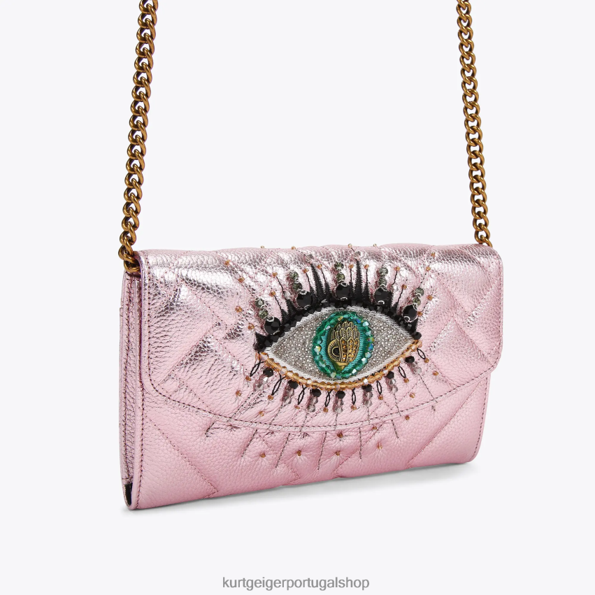 Kurt Geiger mulheres olho de carteira com corrente londres kensington 8J6X00110 Rosa pálido | bolsas