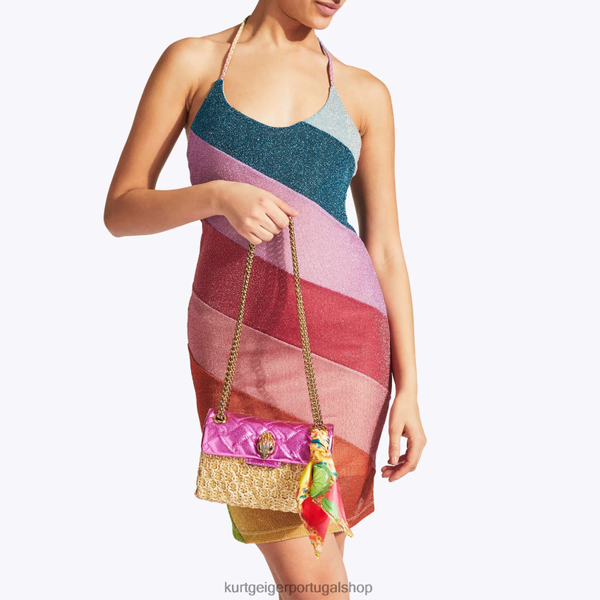 Kurt Geiger mulheres Londres ráfia mini kensington 8J6X0089 combinação de ouro | bolsas