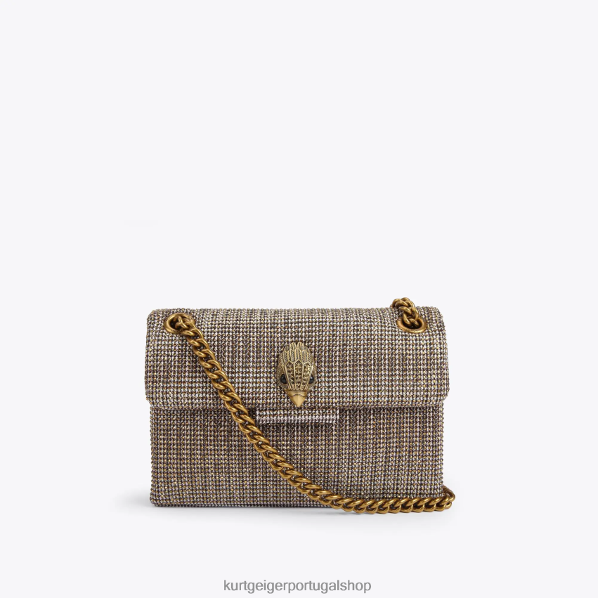 Kurt Geiger mulheres tecido houndstooth londrino mini kensington 8J6X0074 bege | bolsas