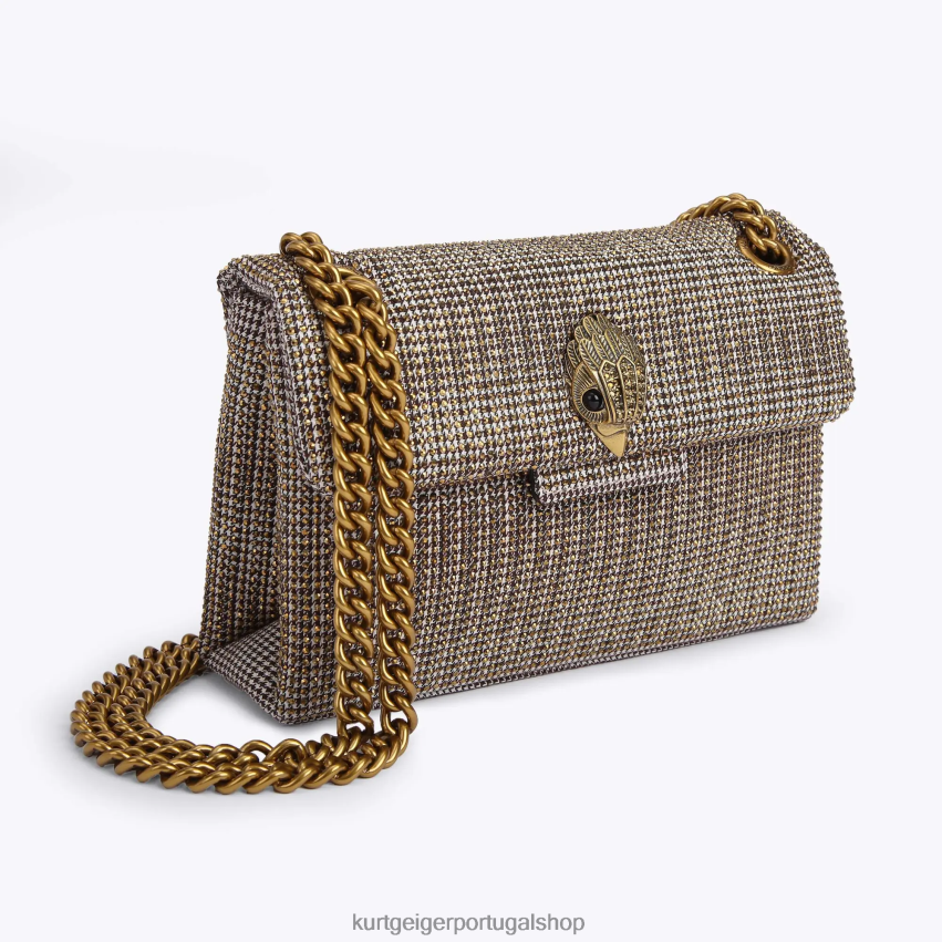 Kurt Geiger mulheres tecido houndstooth londrino mini kensington 8J6X0074 bege | bolsas