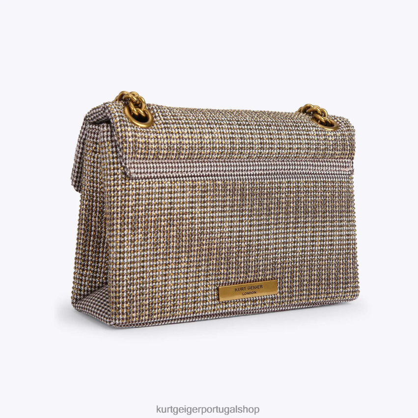 Kurt Geiger mulheres tecido houndstooth londrino mini kensington 8J6X0074 bege | bolsas