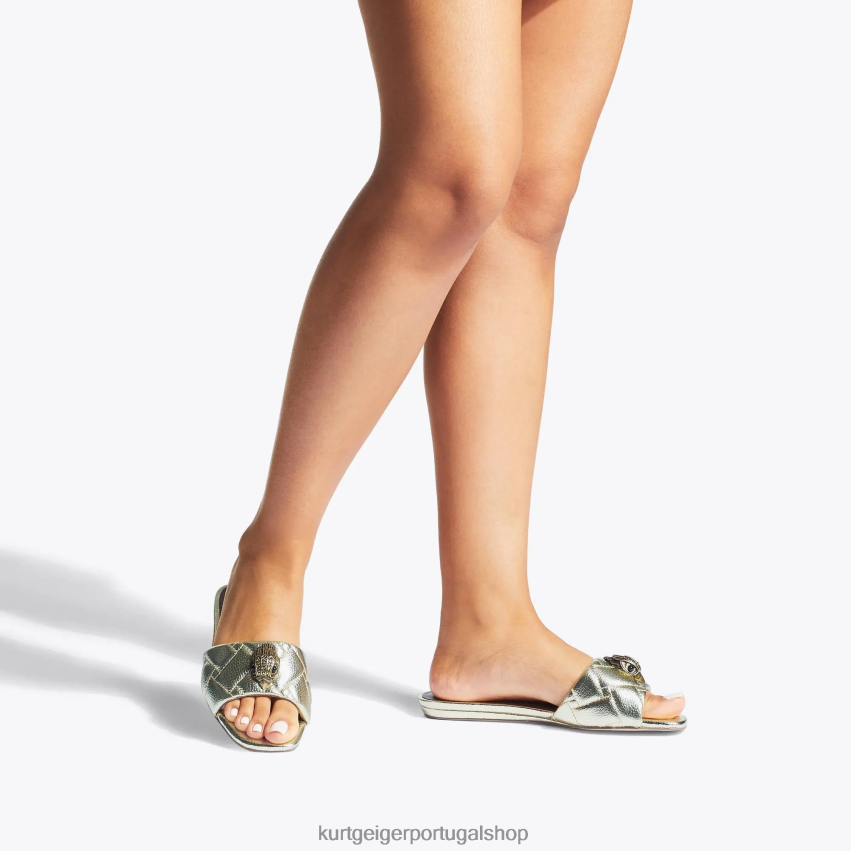 Kurt Geiger mulheres sandália rasteira londres kensington 8J6X00350 ouro | calçados