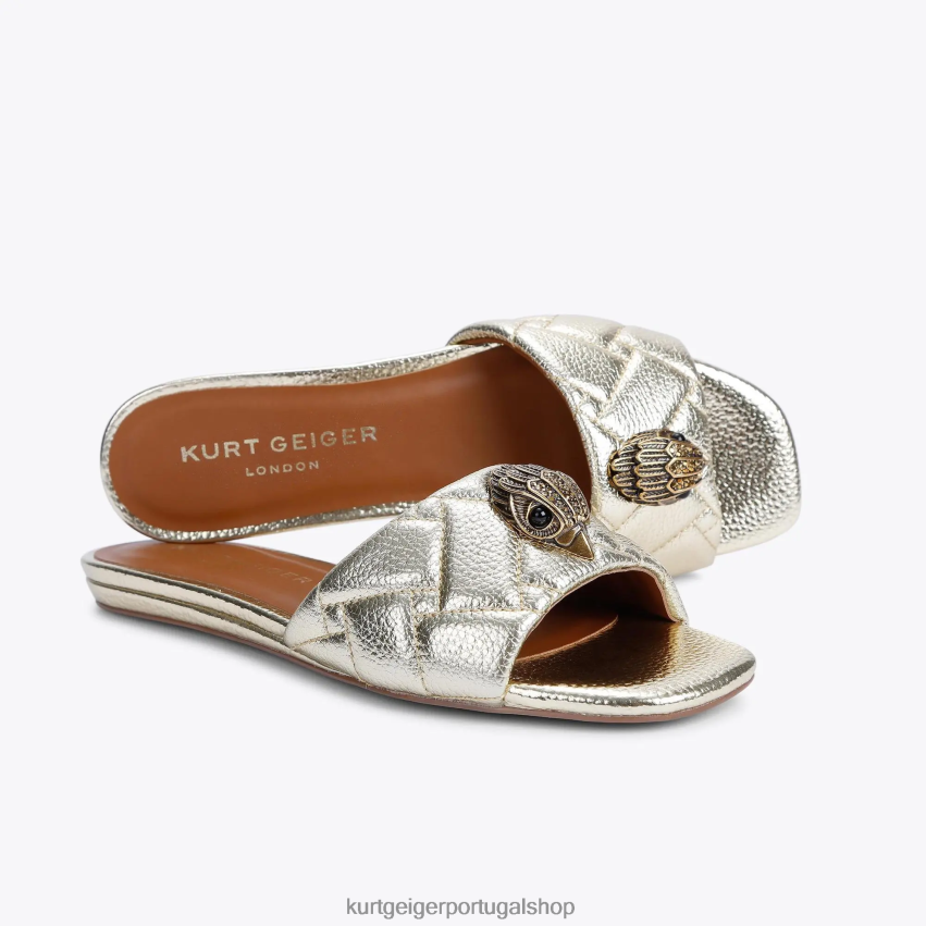 Kurt Geiger mulheres sandália rasteira londres kensington 8J6X00350 ouro | calçados