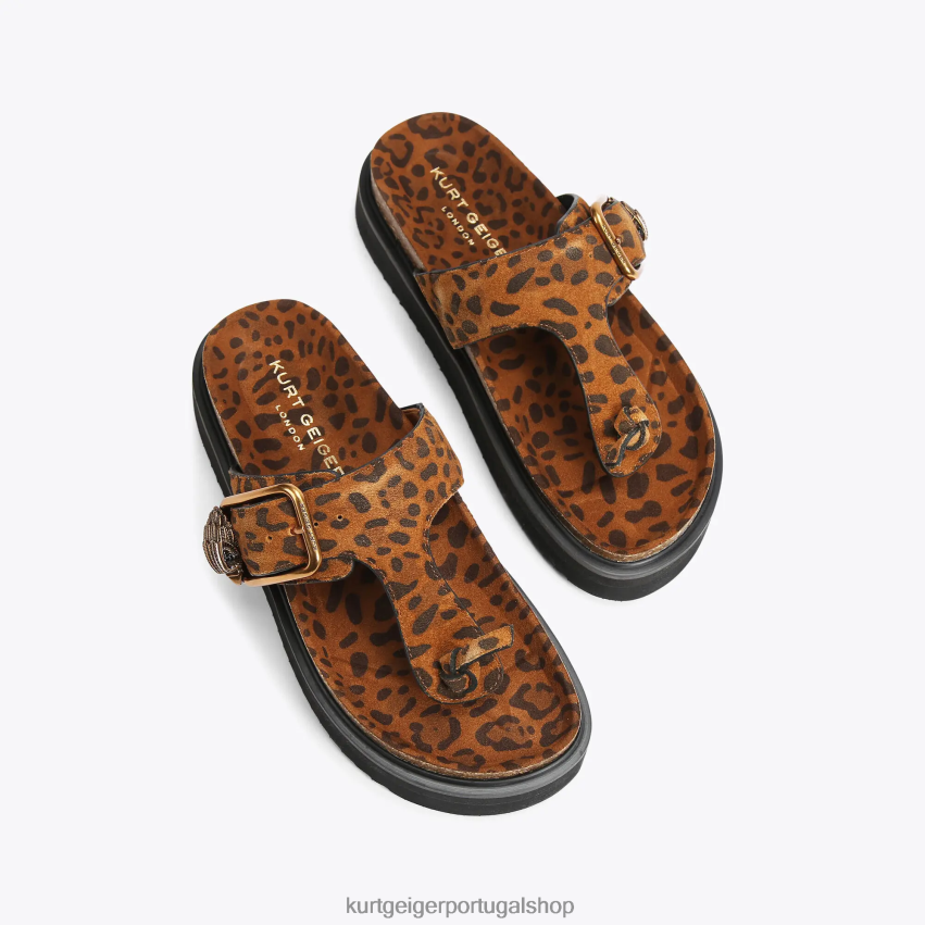 Kurt Geiger mulheres slides com barra t com fivela águia londres 8J6X00442 marrom médio | calçados