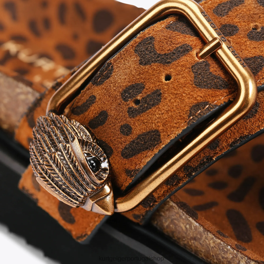 Kurt Geiger mulheres slides com barra t com fivela águia londres 8J6X00442 marrom médio | calçados